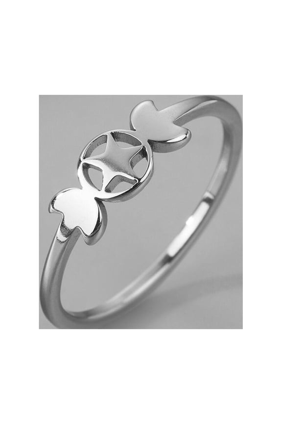 Triple Moon Pentacle Stainless Steel Ring Crescent Moon Mythology Jewelry