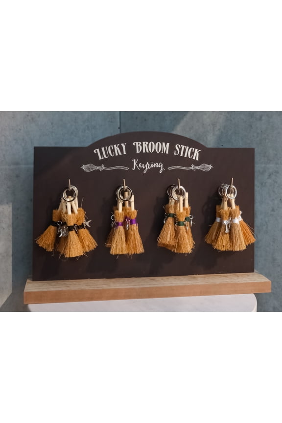Triple Moon Pentagram Broomsticks Keyrings Key Chains Set Of 24 With MDF Display