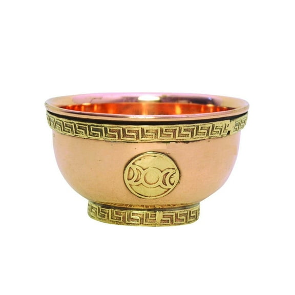 Soul Sticks Triple Moon Pentagram Copper Altar Offering Bowl for Smudging Incense & Sage Burning, Bronze