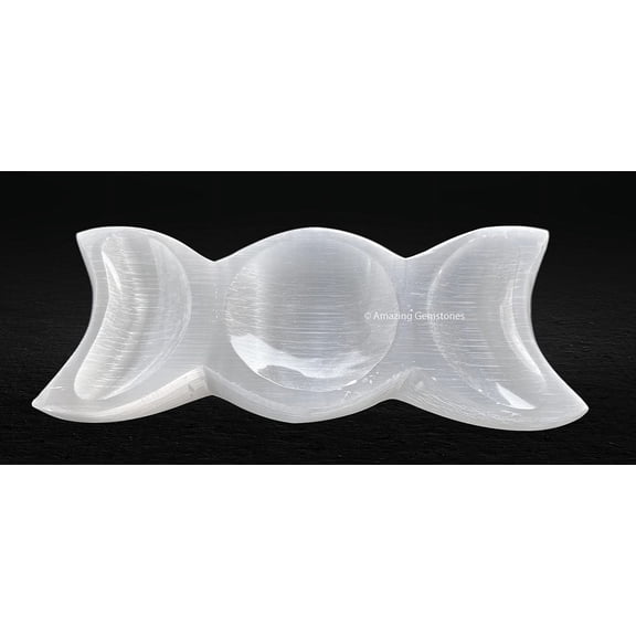 Triple Moon Selenite Crystal Bowl to Charge your Healing Stones and Crystals - 3" inch