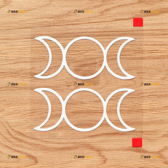 Triple Moon Symbol Decal Sticker Vinyl Pagan Wiccan Goddess - 2 Pack White, 4 Inches - for Car Boat Laptop Window No Background