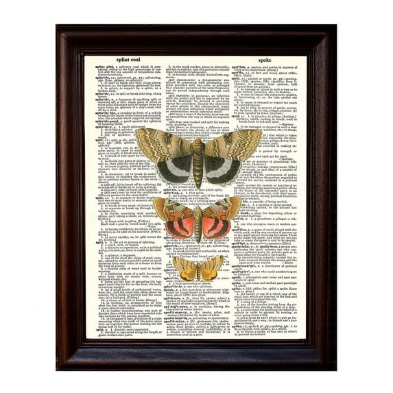 Triple Moths - Dictionary Art Print Printed On Authentic Vintage Dictionary Book Page - 8 x 10.5