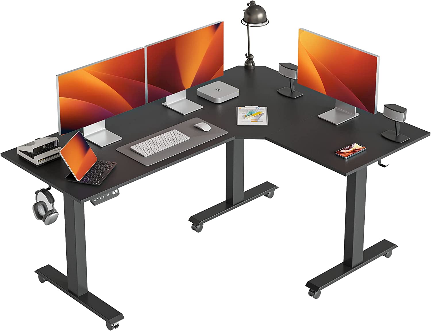 Triple Motor 63" L Shaped Standing Desk, Electric Standing Gaming Desk