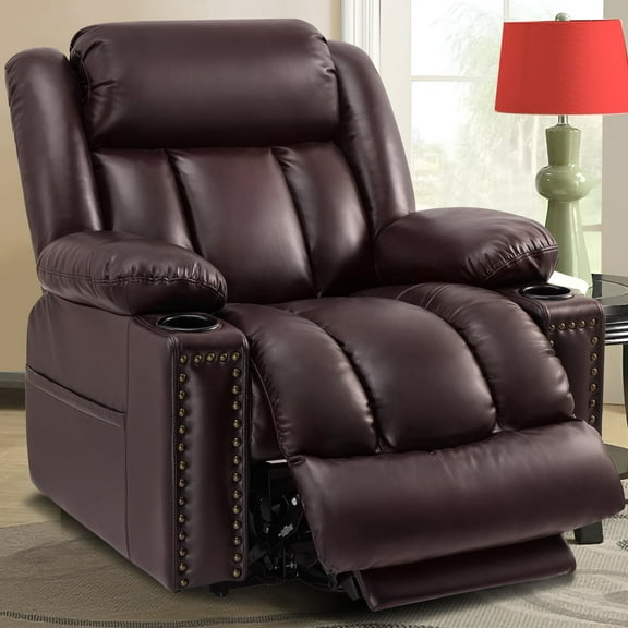Triple Motor Large Power Lift Recliner Chair for Elderly with Heat and Massage, Lay Flat Lift Chairs for Seniors Infinite Position, Extended Footrest, USB Ports, Cup Holder, Faux Leather