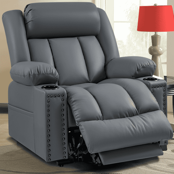 Triple Motor Large Power Lift Recliner Chair for Elderly with Heat and Massage, Lay Flat Lift Chairs for Seniors Infinite Position, Extended Footrest, USB Ports, Cup Holder, Faux Leather