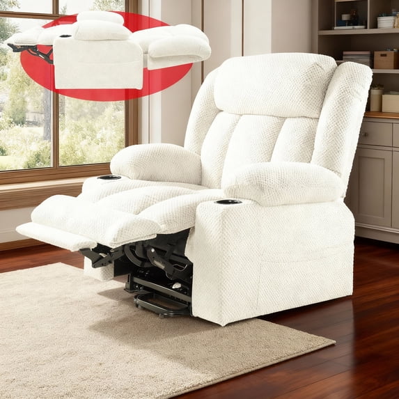 Triple Motor Large-Wide Power Lift Recliner Chair for Elderly Big and Tall, Lay Flat, Heat and Massage, Infinite Position, Power Headrest