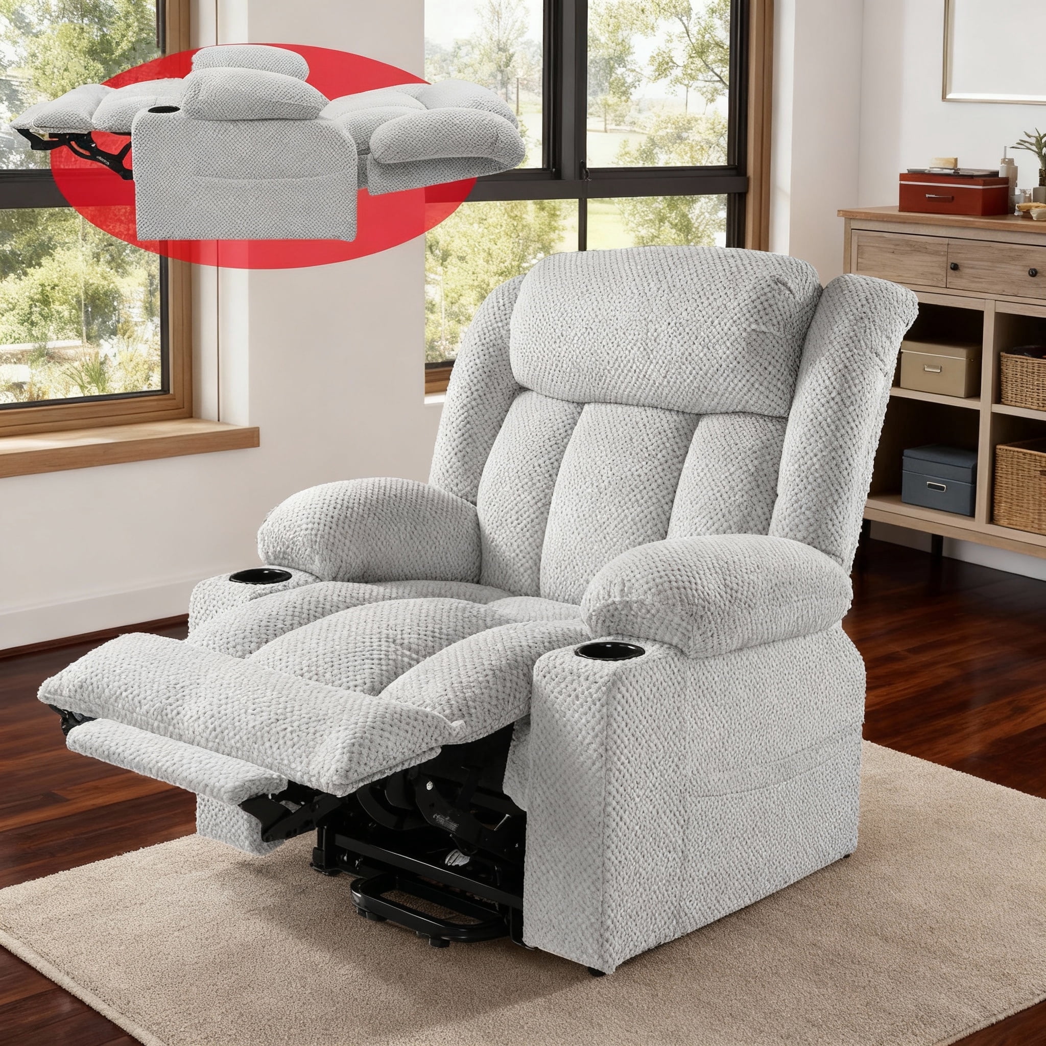 Triple Motor Large-Wide Power Lift Recliner Chair for Elderly Big and Tall, Lay Flat, Heat and Massage, Infinite Position, Power Headrest