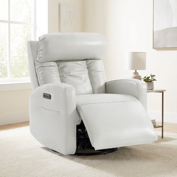 Spruce & Spring Triple Motor Leather Power Recliner with Adjustable Lumbar Support, Light Grey