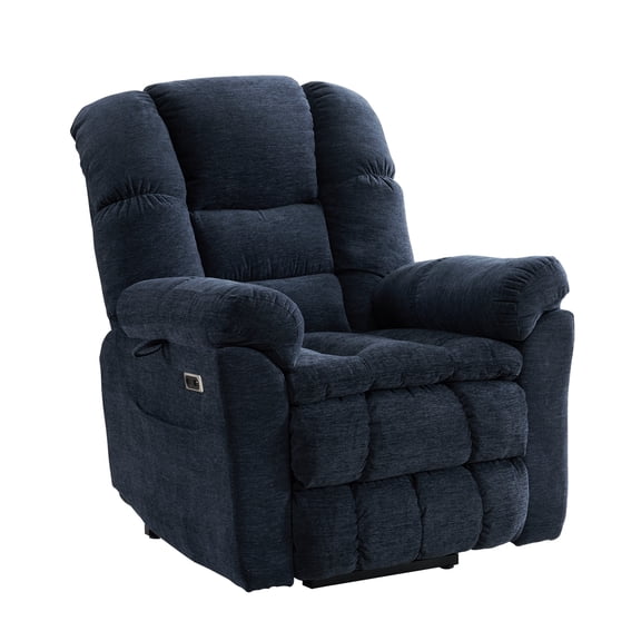 Triple Motor Power Lift Recliner Chair for Elderly with Heat and Massage,Lay Flat Lift Chair with Electric Adjustable Headrest, Infinite Position,Extended Footrest,Navy Blue