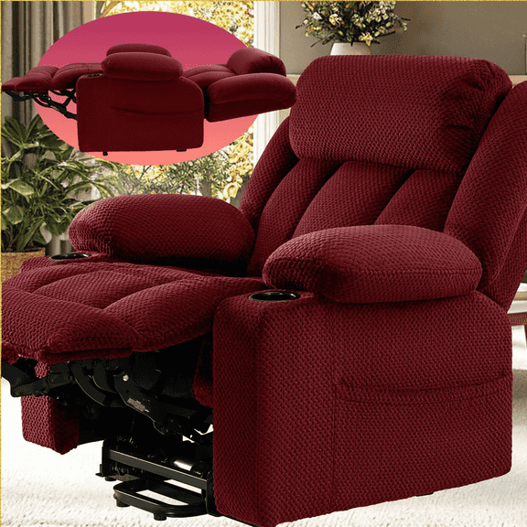 Triple Motor Power Lift Recliner Chair for Elderly,Large Wide Lay Flat Lift Chair with Infinite Position,Power Headrest,Heat & Vibration Massage,Heavy Duty Recliner for Big & Tall Seniors,RedMaroon