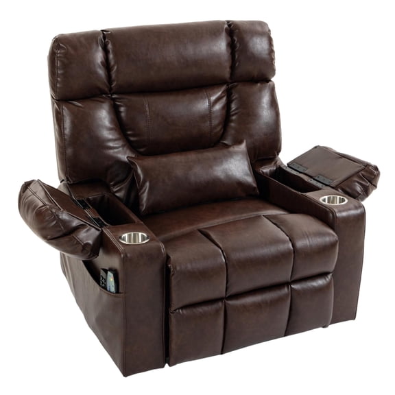 JUUXO Triple Motor Power Lift Recliner Chair for Elderly Adults with Adjustable Headrest, Heat Massage, Storage & Cup Holders, Brown Leather