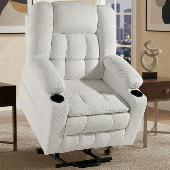 Triple Motor Power Lift Recliner Chair for Elderly with Stand Assist, Heat & Massage, Lay Flat Infinite Position, Extended Footrest, USB Ports & Cup Holder, Cream