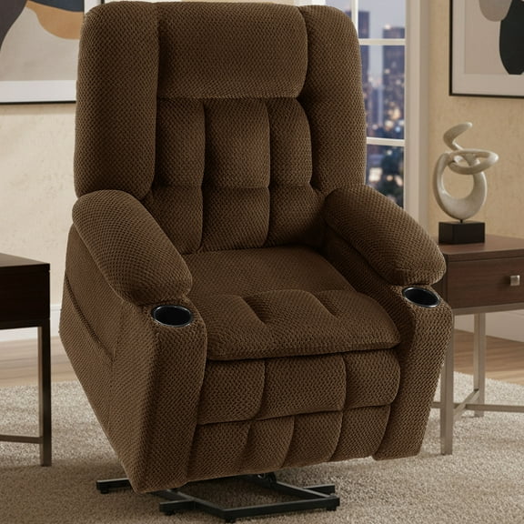 Triple Motor Power Lift Recliner Chair for Elderly with Stand Assist, Heat & Massage, Lay Flat Infinite Position, Extended Footrest, USB Ports & Cup Holder, Dark Brown