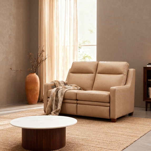 Triple-Motor Reclining Sofa 55" Genuine Leather Power Zero-Wall Loveseat with Powered Adjustable Headrest, Powered Adjustable Lumbar, Extendable Footrest, USB&USB-C Port