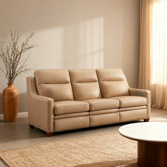 Triple-Motor Reclining Sofa 77" Genuine Leather Power Zero-Wall Reclining Couch with Powered Adjustable Headrest, Powered Adjustable Lumbar, Extendable Footrest, USB&USB-C Port