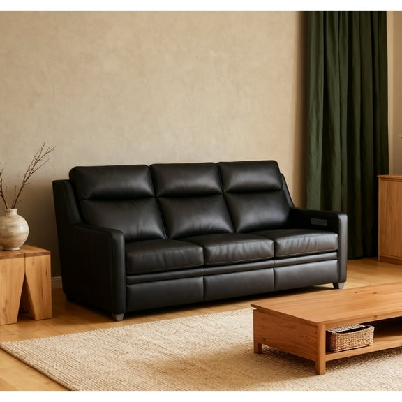 Triple-Motor Reclining Sofa 77" Genuine Leather Power Zero-Wall Reclining Couch with Powered Adjustable Headrest, Powered Adjustable Lumbar, Extendable Footrest, USB&USB-C Port
