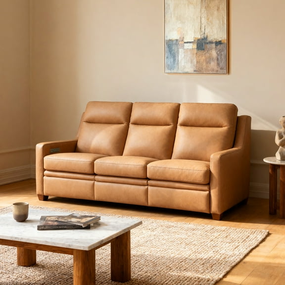 Triple-Motor Reclining Sofa 77" Genuine Leather Power Zero-Wall Reclining Couch with Powered Adjustable Headrest, Powered Adjustable Lumbar, Extendable Footrest, USB&USB-C Port