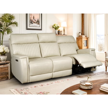 Triple-Power Reclining Sofa 84" Genuine Leather Power Zero Gravity Reclining Sofa with Powered Adjustable Headrest, Powered Adjustable Lumbar,USB&USB-C Port