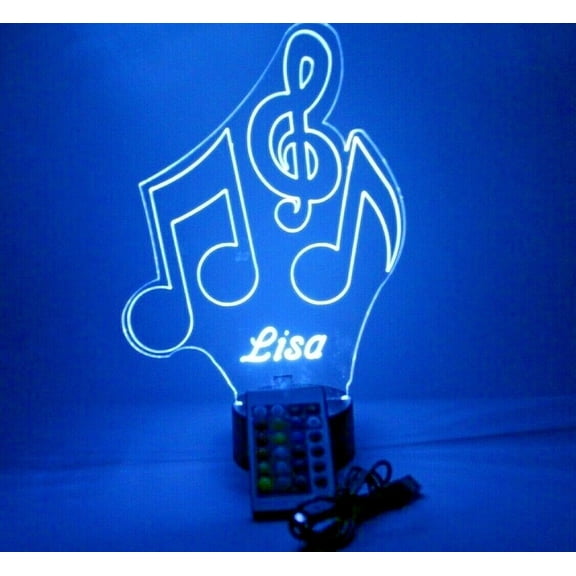 Triple Music Notes Musical Instrument Singer Player Night Light Up LED Engraved Custom Name Free Personalized Gift Table Lamp Home Room Decor with Remote, 16 Color Options, It's Wow