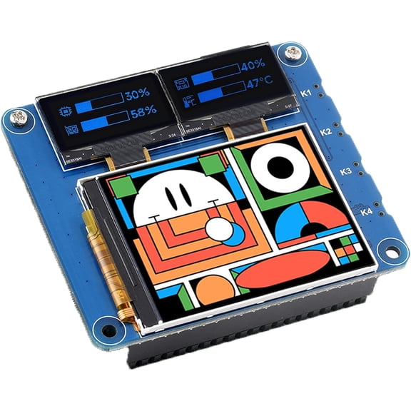 Triple OLEDs/LCD HAT for , Onboard 2inch IPS LCD Main Screen 240320 Resolution SPI Interface, and Dual 0.96inch OLED Secondary Screens 12864 Resolution I2C Interface