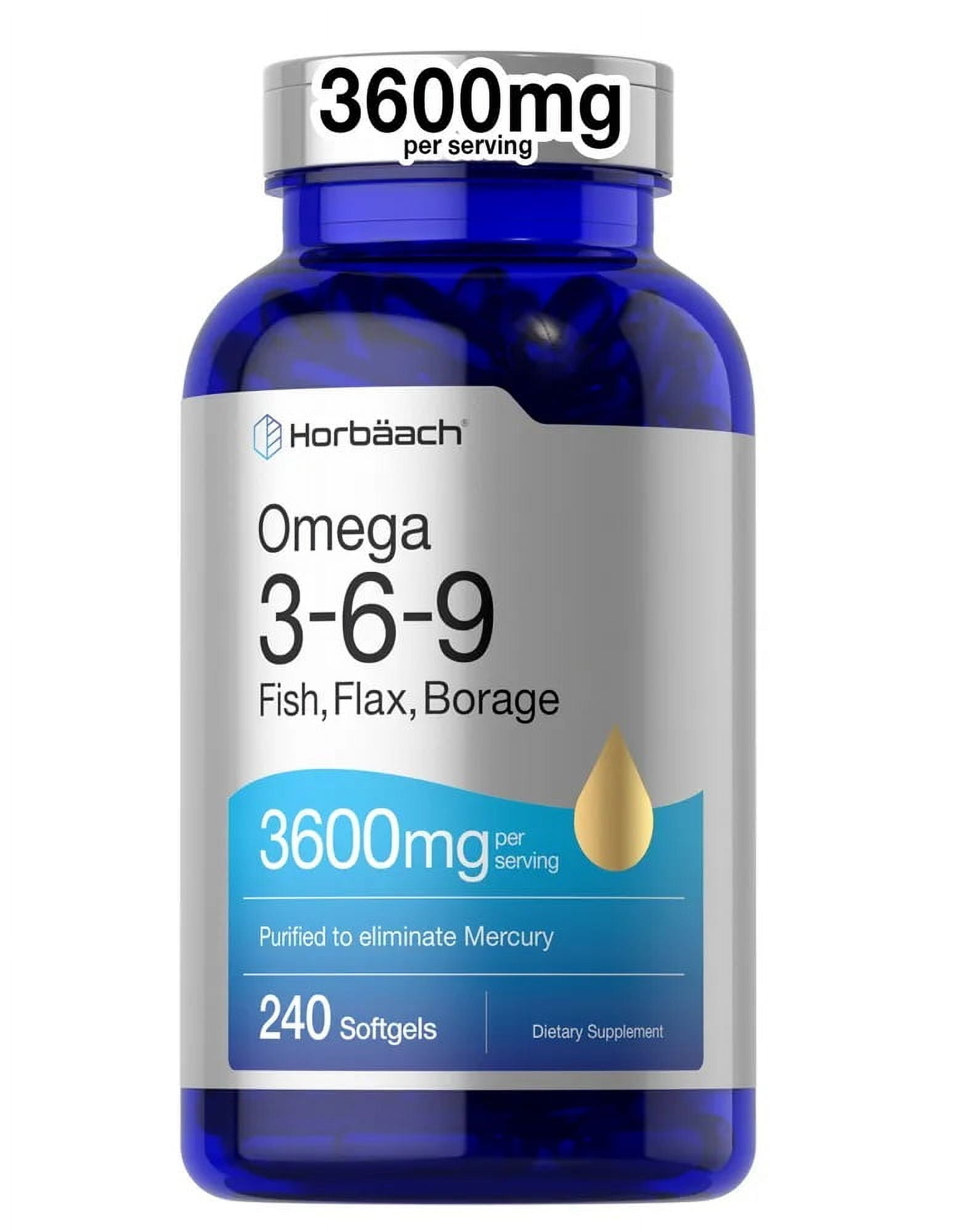 Triple Omega 3-6-9 240 Softgels | From Fish, Flaxseed, Borage Oils | Non-GMO & Gluten Free | By Horbaach