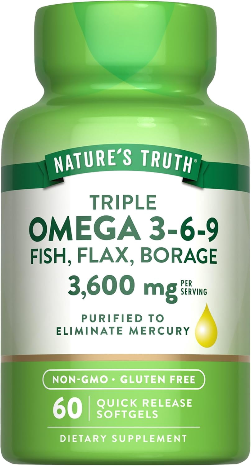 Triple Omega 3-6-9 3600 mg | 60 Softgels | Fish Flax Borage Oils Supplement | Non-GMO Gluten Free | By Nature s Truth