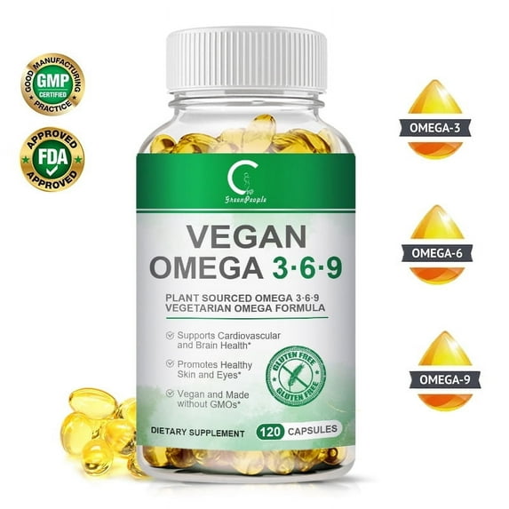 Triple Omega 3 6 9, Flaxseed, Borage & Olive Oils, Healthy Heart Support, Fish Free Omega 3 Fatty Acid Supplements, 120 Softgels