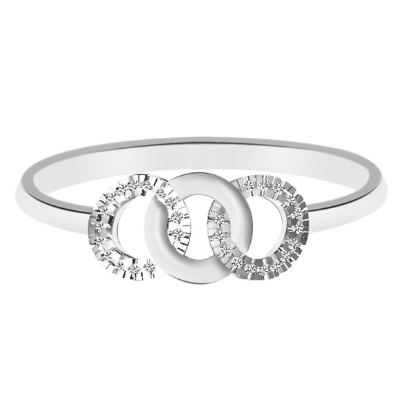 Triple Open Circle Diamond Ring, Interlock Circle Ring, Pave Set Diamond Wedding Anniversary Ring, Petite Shank Ring, 925 Sterling Silver, 1.5 Ct Simulated Diamond, Women's Gift Ring