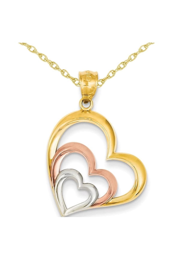 Gem & Harmony Triple Open Heart Pendant Necklace in 14K Pink and Yellow Gold for Women