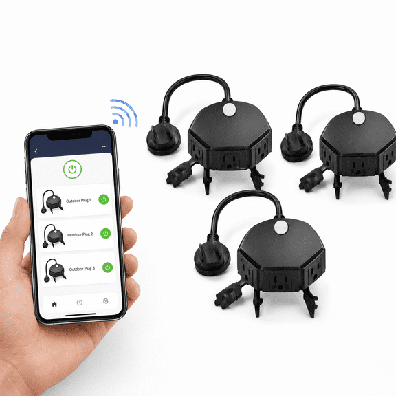 Triple Outlet Outdoor WiFi Smart Plugs, 3 Pack, Black