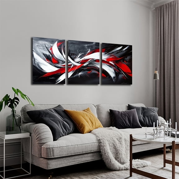 Triple Panel Abstract Canvas Art Print | Modern Art Deco Minimalist Style, Frameless, Fall & Summer Ink Painting Wall Decor for Living Room, Bedroom, Home Office, Kitchen, Indoor & Outdoor Use