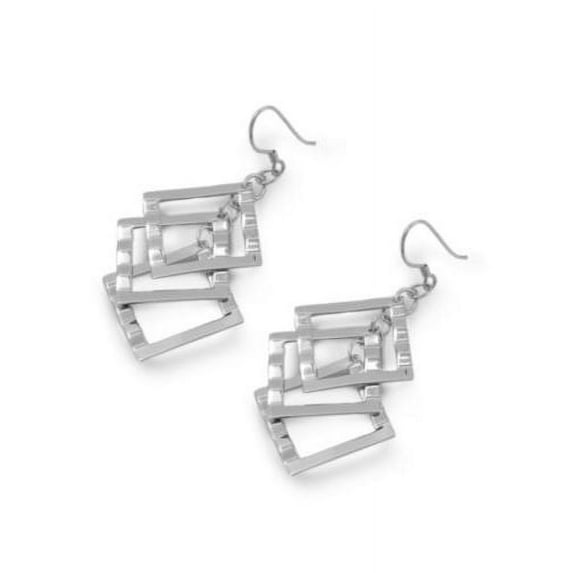 Triple Paragon Shaped Dangle Earrings Sterling Silver