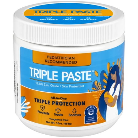 Triple Paste Diaper Rash Cream, Hypoallergenic Medicated Ointment for Babies, Overnight and Daily Protection, 16OZ