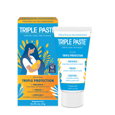 Triple Paste Diaper Rash Cream, Hypoallergenic Medicated Ointment for Babies, 2 oz