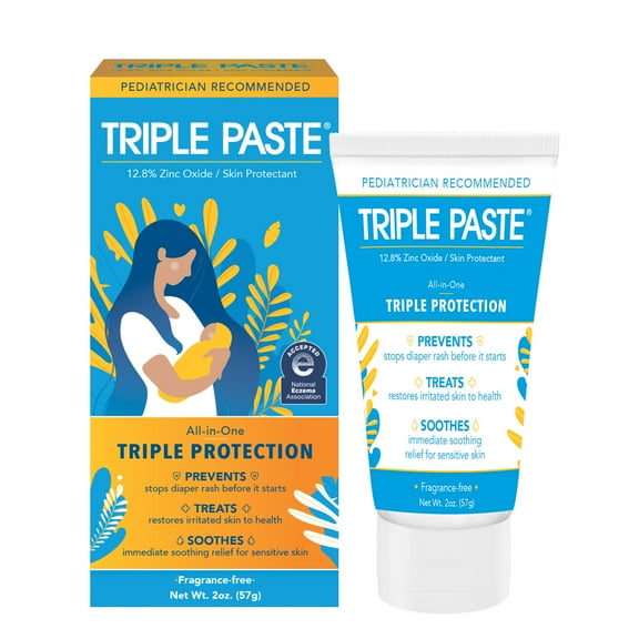 Triple Paste Diaper Rash Cream, Hypoallergenic Medicated Ointment for Babies, Overnight and Daily Protection, 2 oz