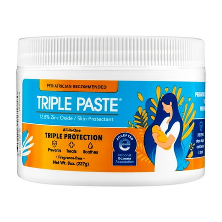 Triple Paste Diaper Rash Cream, Hypoallergenic Medicated Skin Ointment for Babies, 8 oz