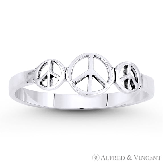 Triple Peace Sign Charm Stackable Right-Hand Ring in Oxidized .925 Sterling Silver