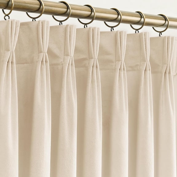 Triple Pinch Pleated Cream Velvet Curtains 84 inches Long Living Room Darkening Curtain Neutral Modern Farmhouse French Pinch Pleat Drapery Panel Heavy Thick Light Filtering Velvet Curtain