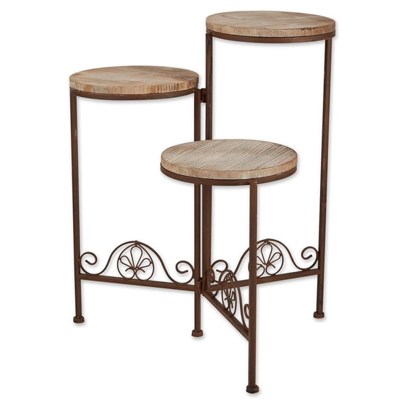 Triple Plant Stand - Wrought Iron Planter Table Set - Rustic Finish - Indoor Outdoor Display - Garden Decor - 19.5x15x23 Inch