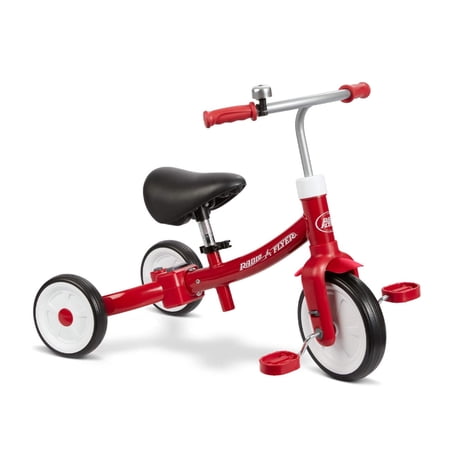 Radio Flyer Triple Play Tricycle Ride-On Balance Bike with Adjustable Seat, Red, 1-Count
