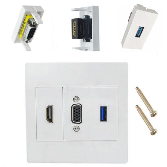 Triple Port VGA 15Pin HDTV USB Multimedia Wall Plate Not Required Welding Easy Setup VGA HDTV USB Wall Plate Panel