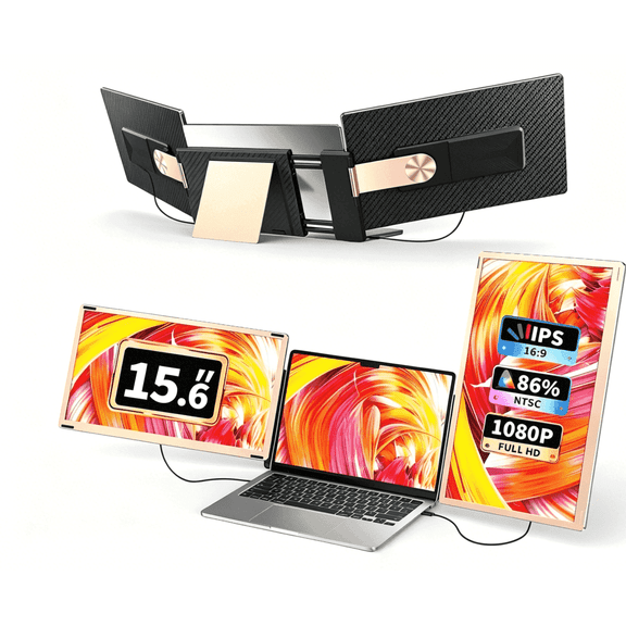 JEEJIA 15.6" Laptop Screen Extender, Laptop Monitor Extender for Triple Monitor Display, FHD IPS Portable Screen, 120% sRGB 235° Rotation Detachable USB Hub, Plug & Play for 13-17.3" Laptops