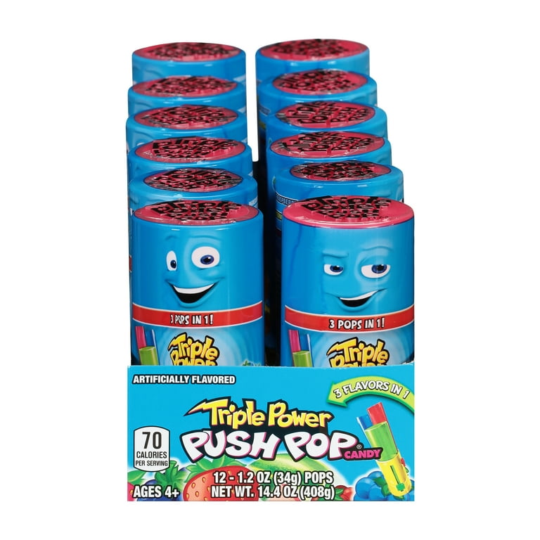 Triple Power Push Pop, Gluten Free, Fruit Flavored, Lollipop, 12