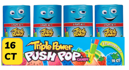 Triple Power Push Pop, 3-in-1 Blue Raspberry, Watermelon