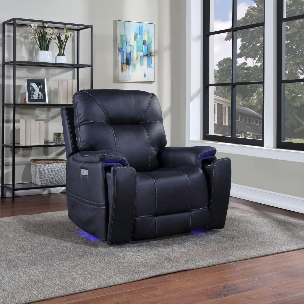Triple-Power Recliner with Lighted Cupholders, Leatherette Saddle Massage Sofa, Sofa Set with Transitional Design, for Bedroom/Living Room, Ocean Blue