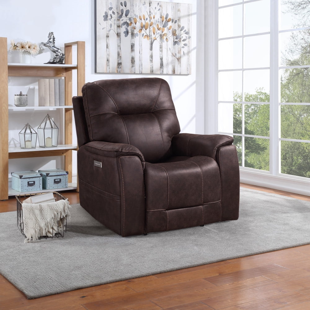 Triple Power Recliner, Sofa with Lighted Cupholders, Saddle Massage Lift Sofa Set with Transitional Design and Canyon Walnut Leatherette,for Living Room/Bedroom, Brown