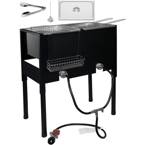 Triple Propane Deep Fryer-3 Basket Stainless Steel Cooker-Outdoor Fish Fry/Chicken-Tall Heavy Duty-Turkey Fryer Cart