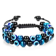SHOLLY Triple Protection Bracelet 8MM Blue Tiger Eye Evil Eye Black Onyx Stone Bracelet Healing Crystal Natural Stone Beads Bracelet for Men Women Bring Prosperity Luck