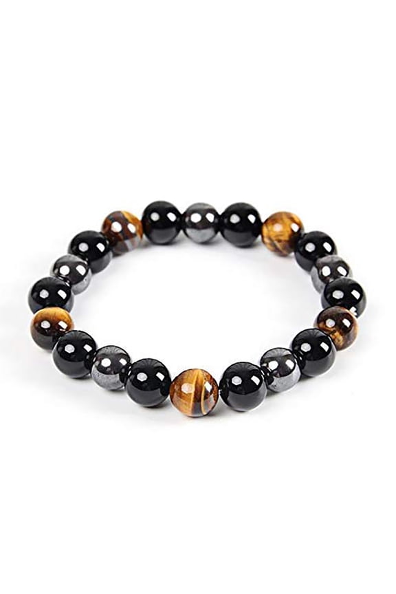 Crystal Triple Protection Bracelet Tiger Eye Black Obsidian Hematite Stones 8MM