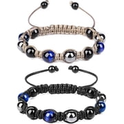 Triple Protection Bracelet,Genuine Tigers Eye Black Obsidian and Hematite Beads Bracelet for Men Women,Handmade Crystal Healing Bracelets Bring Luck and Prosperity and Happiness